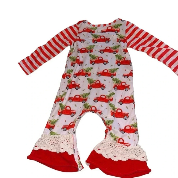 Marie Nicole Red Truck Christmas Romper. Size 6-12m - Picture 2 of 5